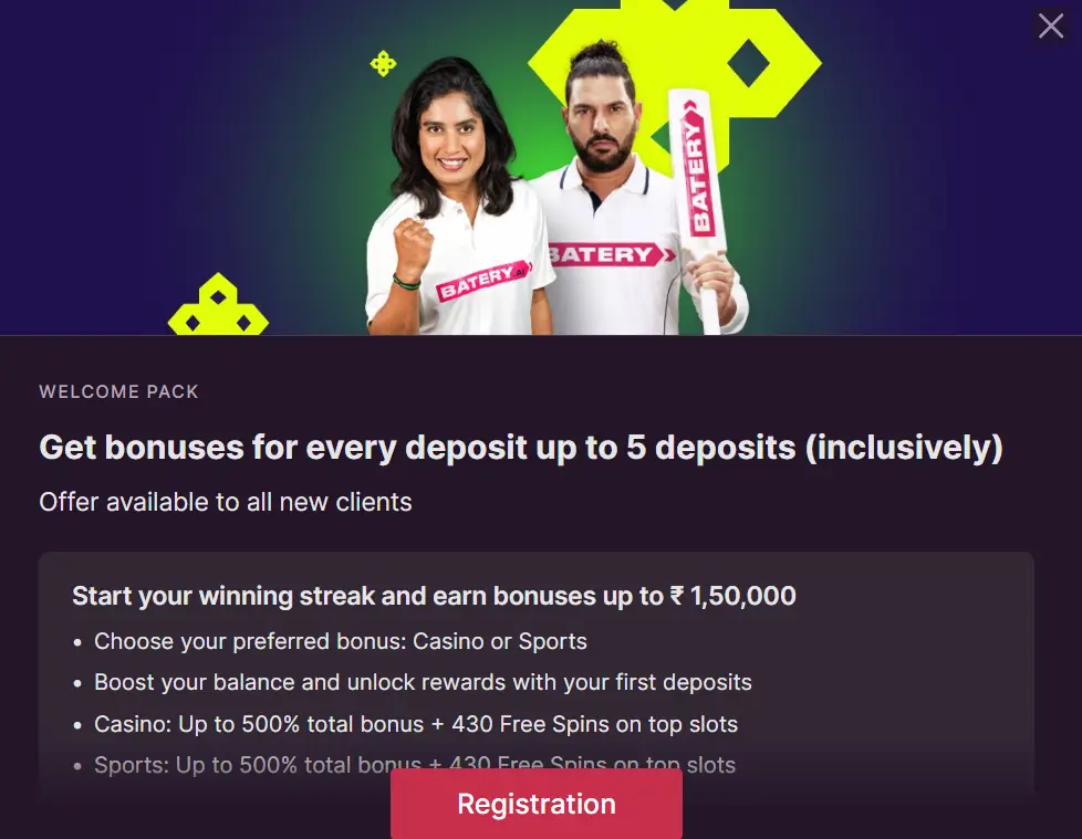 Illustration highlighting Baterybet’s welcome bonus for new users